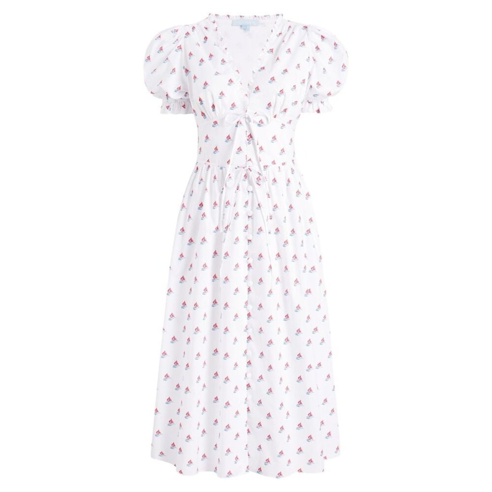NWT Hill House Sabrina in Love Boats Nautical V-neck Cotton Midi Dress M